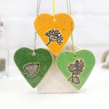 3 ceramiczne serca ozdoby - las