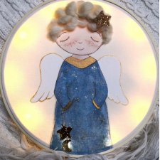 obrazek z aniołem podświetlany led, pamiątka prezent dla dziecka