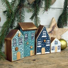Zestaw 5 drewnianych domków dekoracyjnych