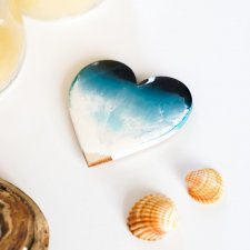 Morski magnes serduszko plaża z falami z żywicy epoksydowej, 5x5 cm, boho, handmade