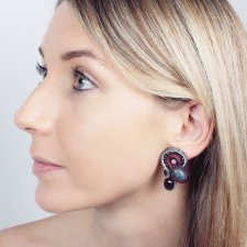 Geometryczne kolczyki sutasz z chryzokolą, granatem i turmalinem - Kakto