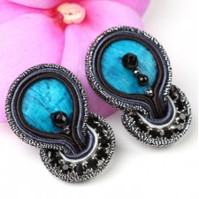 Czarne kolczyki sutasz z turkusową masą perłową oraz onyksami - Azul