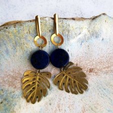 Kolczyki z monsterą i lapis lazuli c1053