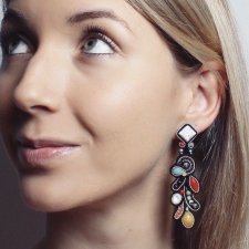 Artystyczne kolczyki sutasz z bursztynem, koralem, amazonitem, jaspisem, agatem i jadeitem - Chilula