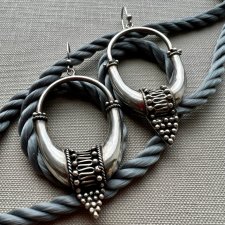 Vintage Ethnic Tribal Earrings - Sterling Silver 925 ❤ Duże kolczyki 7,5cm. ❤