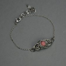 Różowa bransoletka rodonit stal chirurgiczna, wire wrapping