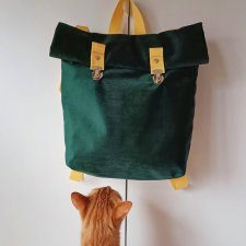 plecako- torba oldschool welur zieleń butelkowa