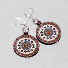 mandala folk  :: kolczyki artystyczne drewno z grafiką