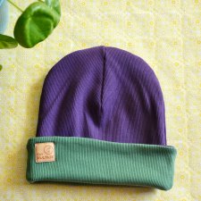 Czapka beanie prążek fioletowo - zielona