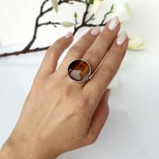 Karmel srebrny pierścionek z agatem brązowym