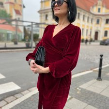 Sukienka kopertowa welurowa bordo AJDA