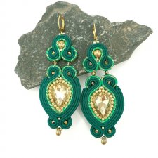 "Suzie" złoto zielone wieczorowe kolczyki sutasz