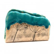 serwetnik ceramiczny roślinny z błękitem turkusowym, ręcznie wykonany