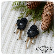 Kolczyki sutasz soutache czarne, zloty