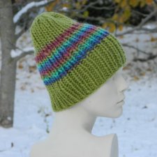 100% WOOL * ZIMOWA WEŁNIANA CZAPKA z zielenią kiwi * BOHO KOLOROWA