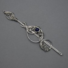 Spinka ze szpilką do włosów i do szala, broszka, ozdobna lapis lazuli, wire wrapping