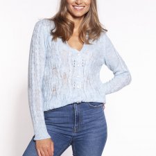 Sweter z dekoltem w serek - SWE267 błękit MKM