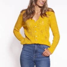 Sweter z dekoltem w serek - SWE267 żółty MKM