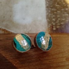 połyskliwe złoto turkusowe kolczyki sztyfty 10 mm żywica drewno stal drewniane, niebieskie