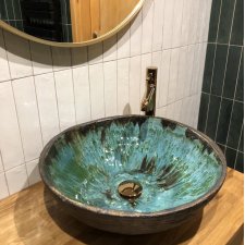 PREMiUM !!! Luksusowa Duża Umywalka Elficka, umywalka Zielona, umywalka nablatowa, umywalka ceramiczna, umywalka gliniana, umywalka ręcznie robiona