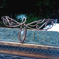 Celtycka tiara z kwarcem rutylowym, ślubny diadem z miedzi w stylu celtyckim, biżuteria wirewrapping z miedzi