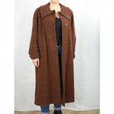 Brązowy wełniany płaszcz w prążki Simena 3XL/4XL