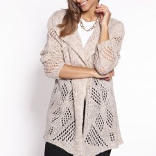 Modny, ażurowy płaszczyk - PA014 beż MKM