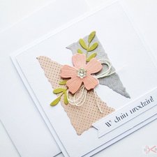 Kartka na urodziny koralowo-szara