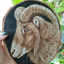 Muflon, obraz na drewnie, rustykalna dekoracja drewniana, pirografia