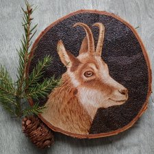 Kozica, obraz wypalony na drewnie, rustykalna dekoracja drewniana, pirografia