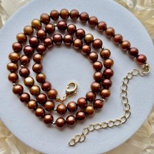 Natural Chocolate Pearls, Made In England II poł. XXw. ❤ Naturalne czekoladowe perły w złoconym okuciu ❤ Pereł czar ❤ Naszyjnik