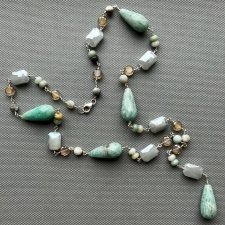 Artistic Necklace Gemstone - Green quartz, green agate, crystal ❤ Naszyjnik srebro i naturalne kamienie