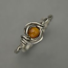 Pierścionek regulowany tygrysie oko, wire wrapping, stal chirurgiczna