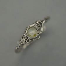 Pierścionek regulowany prehnit, wire wrapping, stal chirurgiczna