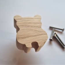 Drewniana gałka do mebli, z litego drewna, do pokoju dziecka w stylu SAFARI hipopotam, drewniane uchwyty, gałki meblowe dębowe do mebli typu ikea, boh