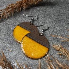 Kolczyki ceramiczne koła brązowo-żółte