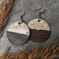 Kolczyki ceramiczne koła brązowo-beżowe