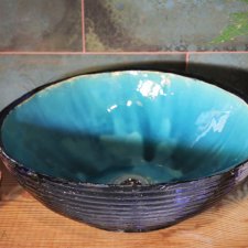 Umywalka turkusowa, umywalka niebieska, umywalka nablatowa, umywalka ceramiczna, umywalka gliniana, umywalka ręcznie robiona
