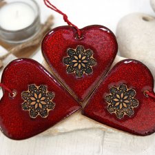 3 ceramiczne ozdoby serca - lawa