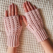 Mitenki ażurowe pudrowy róż