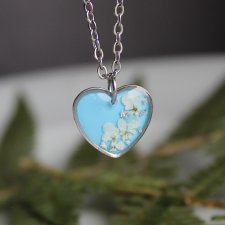 Srebrna zawieszka serce srebrny wisiorek serduszko naszyjnik suszone kwiaty żywica naturalna biżuteria niebieskie