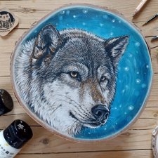 Wilk - obaz malowany ręcznie na drewnie