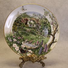 Porcelanowy Angielski Kolekcjonerski Talerz Franklin Porcelain Plate JUNE In A Country Garden PLATE by Peter Barnett Franklin Porcelain 1979 Cottage R