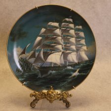 Porcelanowy Angielski Kolekcjonerski Talerz Franklin Porcelain Plate Franklin Porcelain The Great Clipper Ships L.E.Fine Porcelain"Cutty Sark&quo