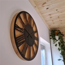 Ogromny zegar z litego drewna, 55cm, drewniany bukowy dębowy bardzo duży, ścienny, rzymskie cyfry, czarny