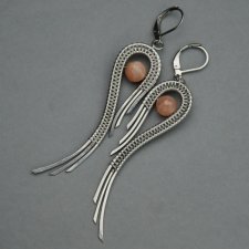 Długie duże kolczyki skrzydła kamień słoneczny, stal chirurgiczna, wire wrapping