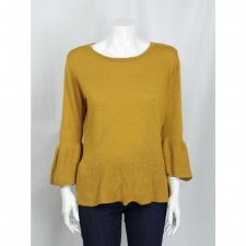 Żółty wełniany sweter z falbankami Karen by Simonsen, M