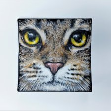 Kot - mini obraz ręcznie malowany, kwadrat, akryl