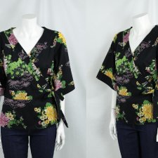 Czarne kimono w kwiaty H&M, L