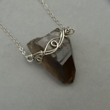 Naszyjnik minimalistyczny Talizman duży kwarc dymny, wire wrapping, stal chirurgiczna